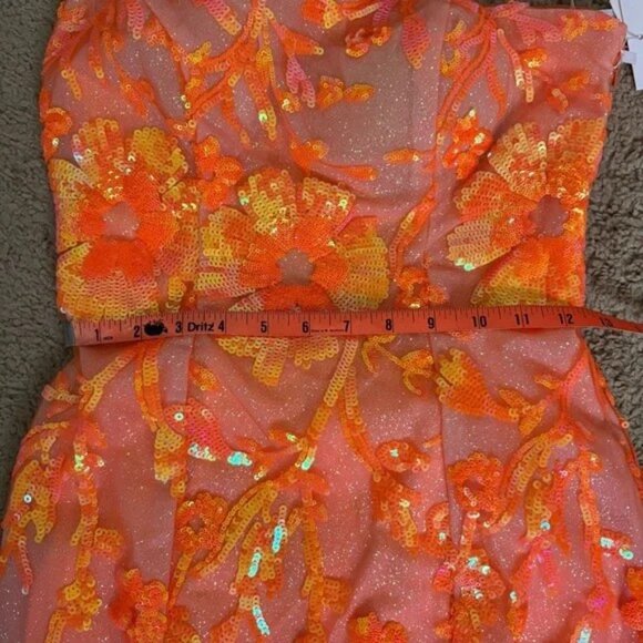 One-Shoulder Bright Orange Short Sequin Cocktail Dress - Size 4 - NWT - Picture 10 of 11